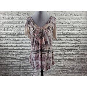 Espresso Women Top Extra Large XL Asymmetric Purple Paisley Shark Bite PAI45E